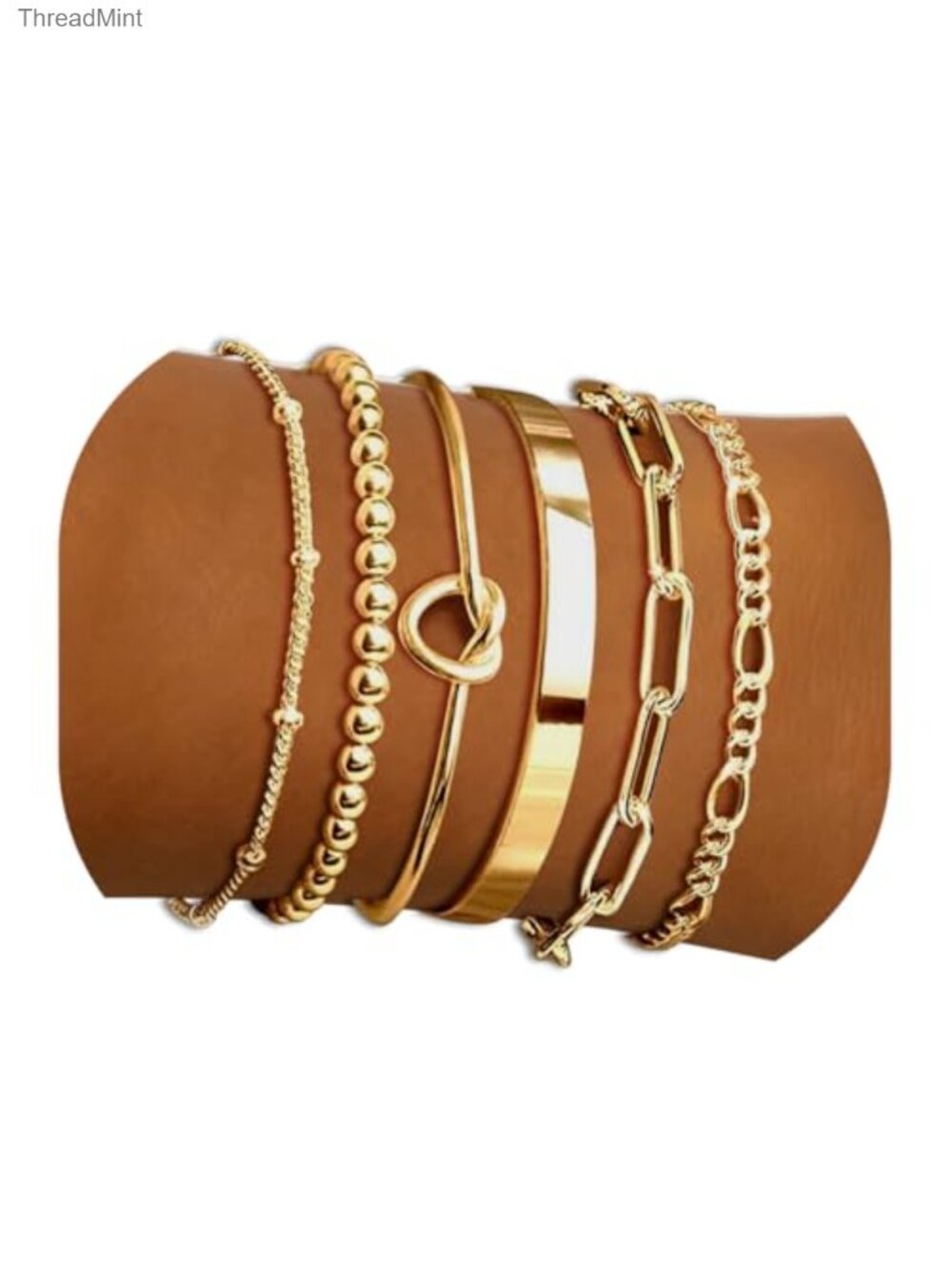 6pcs Gold Plated Bracelets Set for Women Stacking Cuban Paperclip Chain Cuff